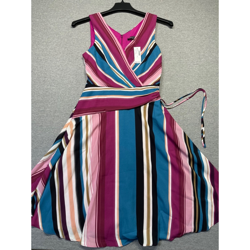 Roz & Ali Dress Size 2 Multi-color Striped Sleeveless NWT